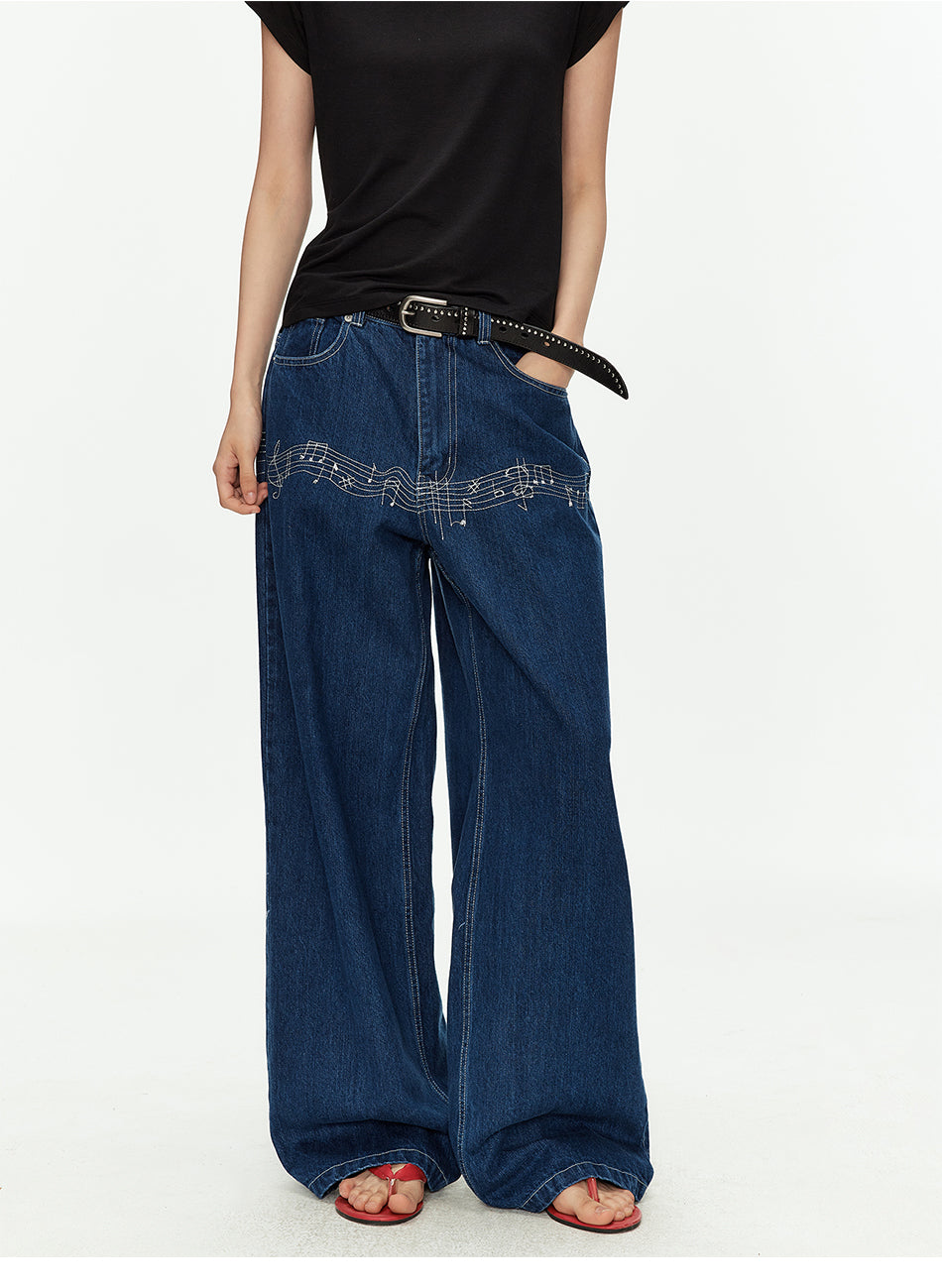 MADWITCH MUSICAL NOTE EMBROIDERED JEANS #AW26522