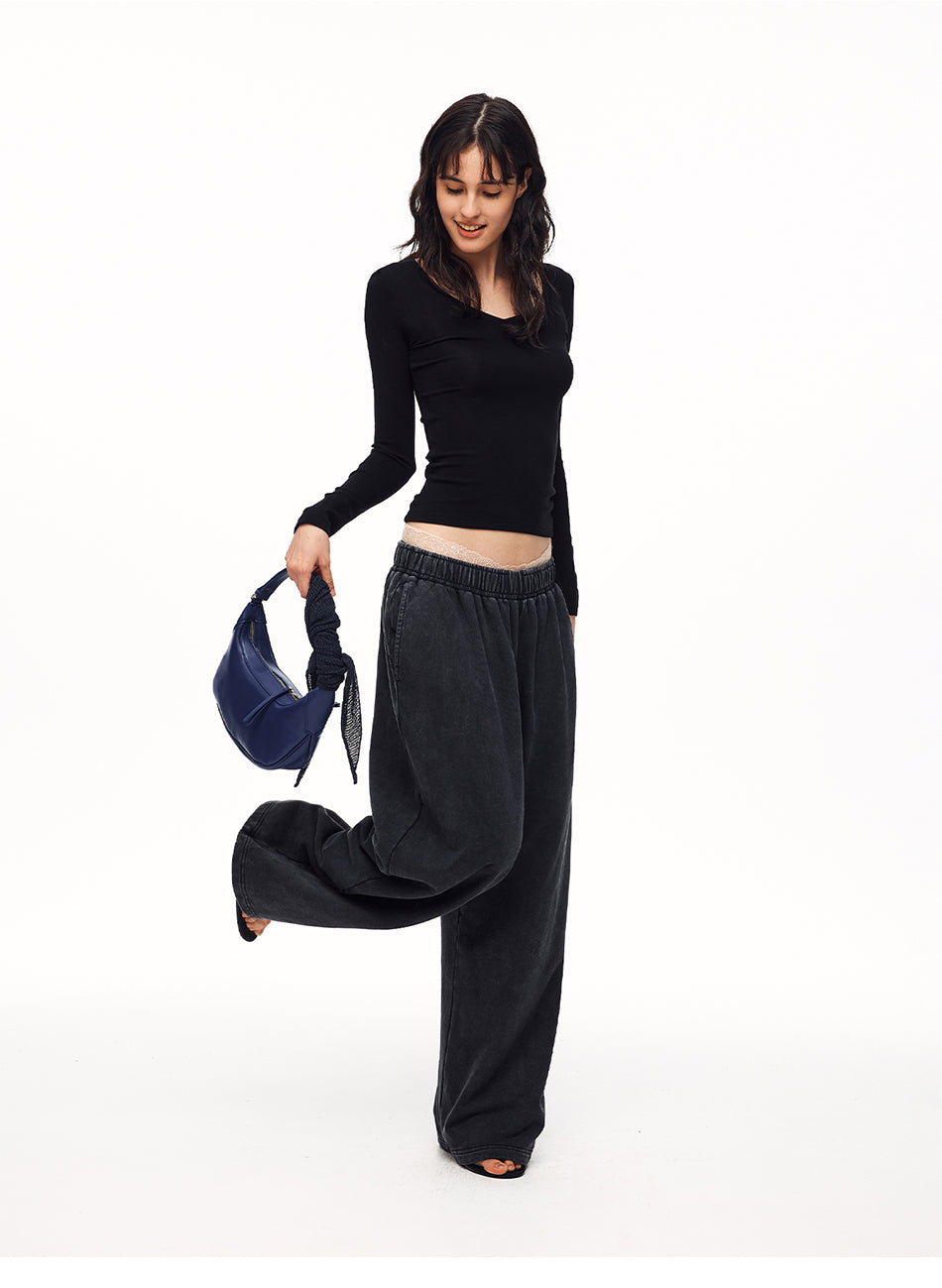 MADWITCH WASHED GRAPHIC WIDE-LEG SWEATPANTS #CK61053