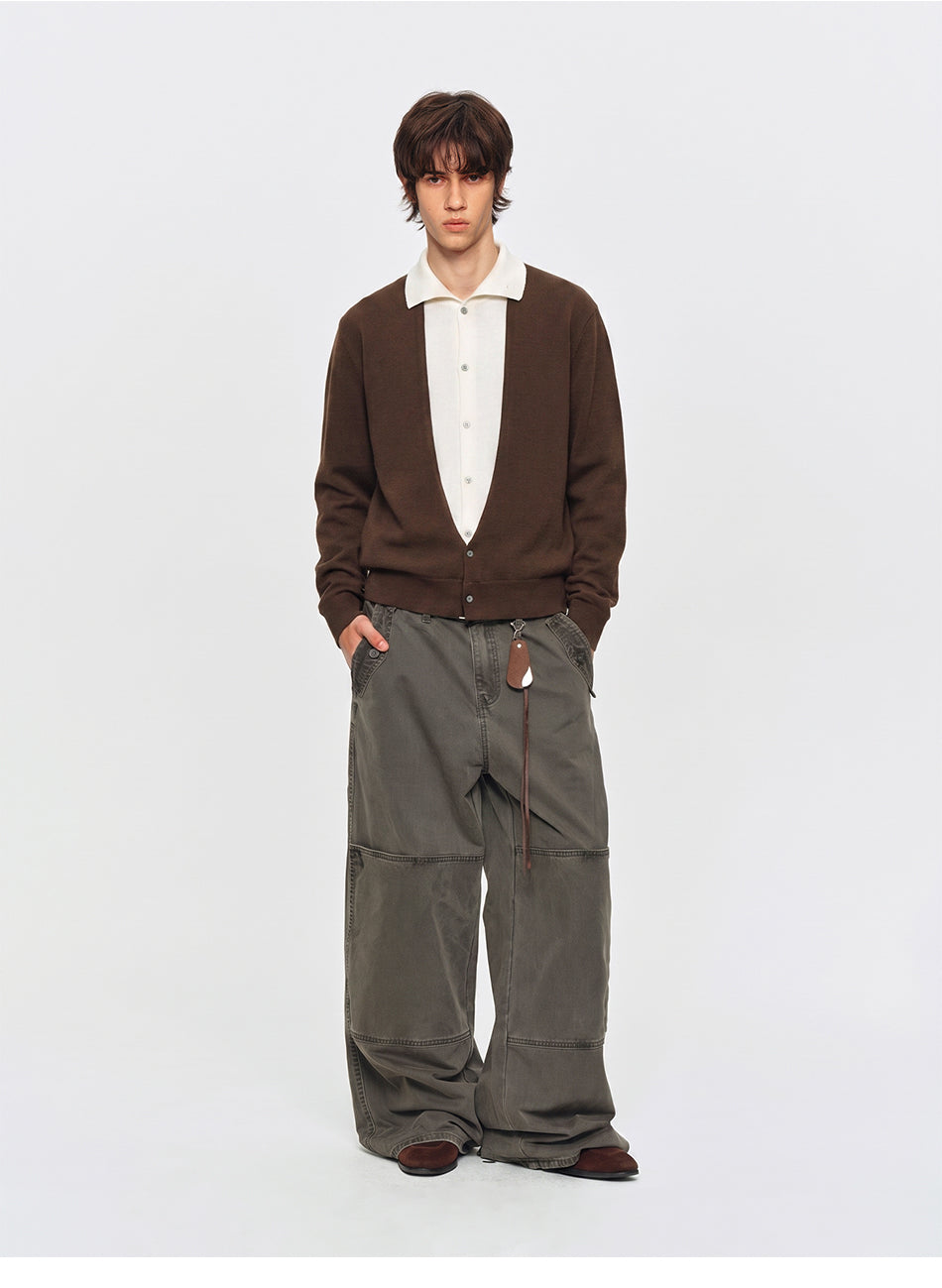 MADWITCH LAYERED SHIRT-COLLAR CONTRAST-PLACKET KNIT CARDIGAN #UTU085