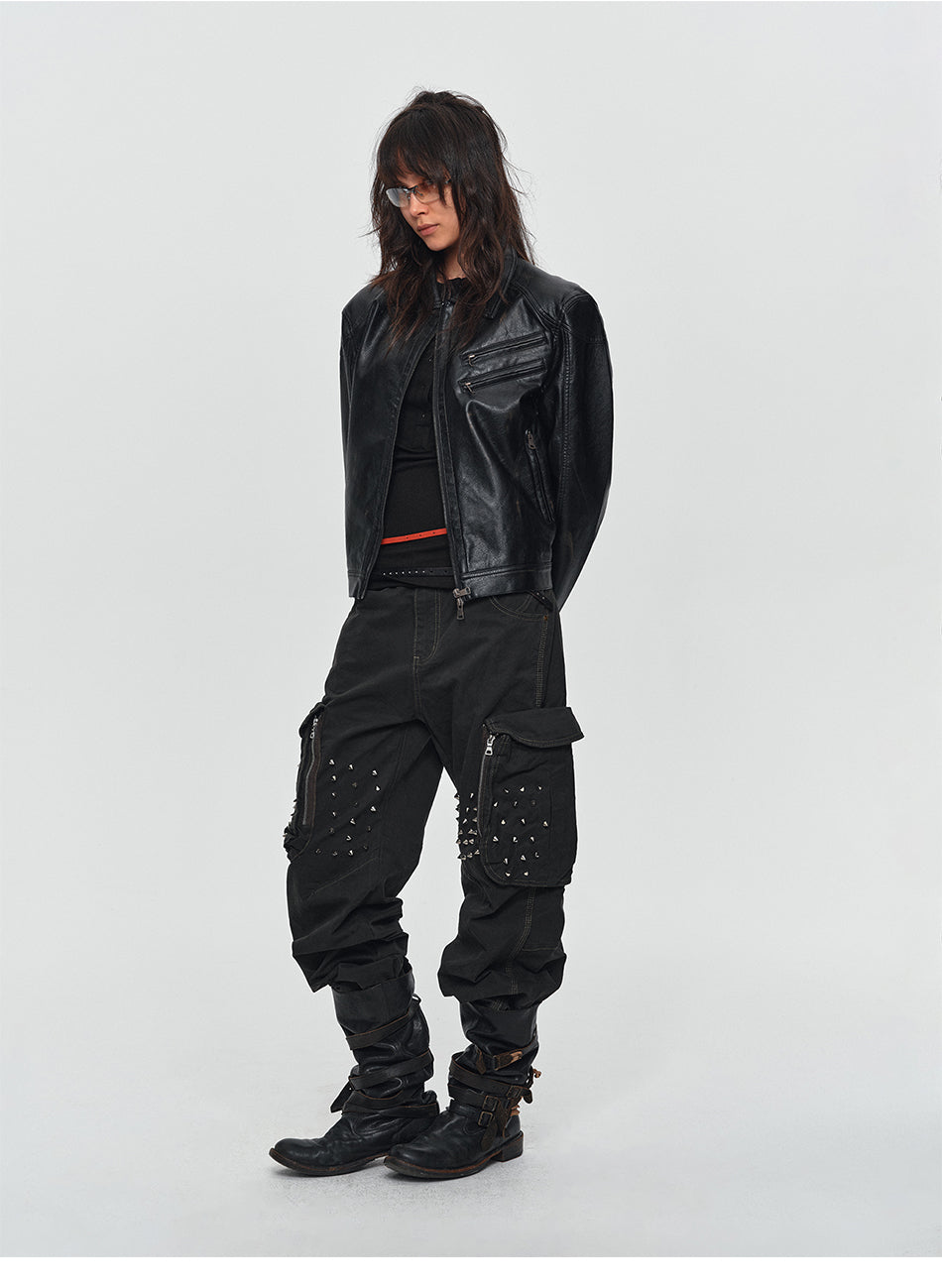MADWITCH VINTAGE WASHED PU BIKER JACKET #AW26138