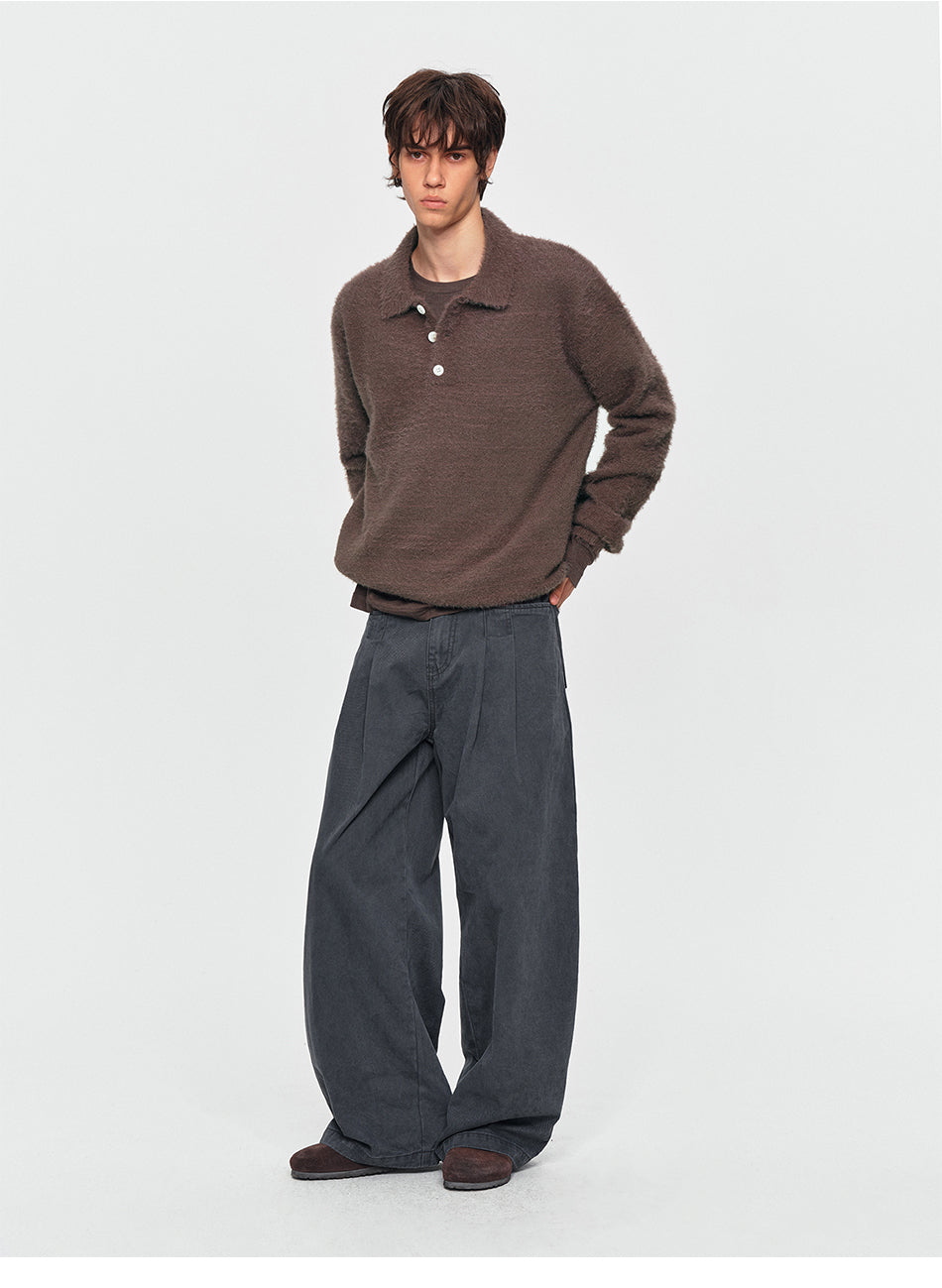 MADWITCH FAUX-MINK POLO KNIT SWEATER #RM34