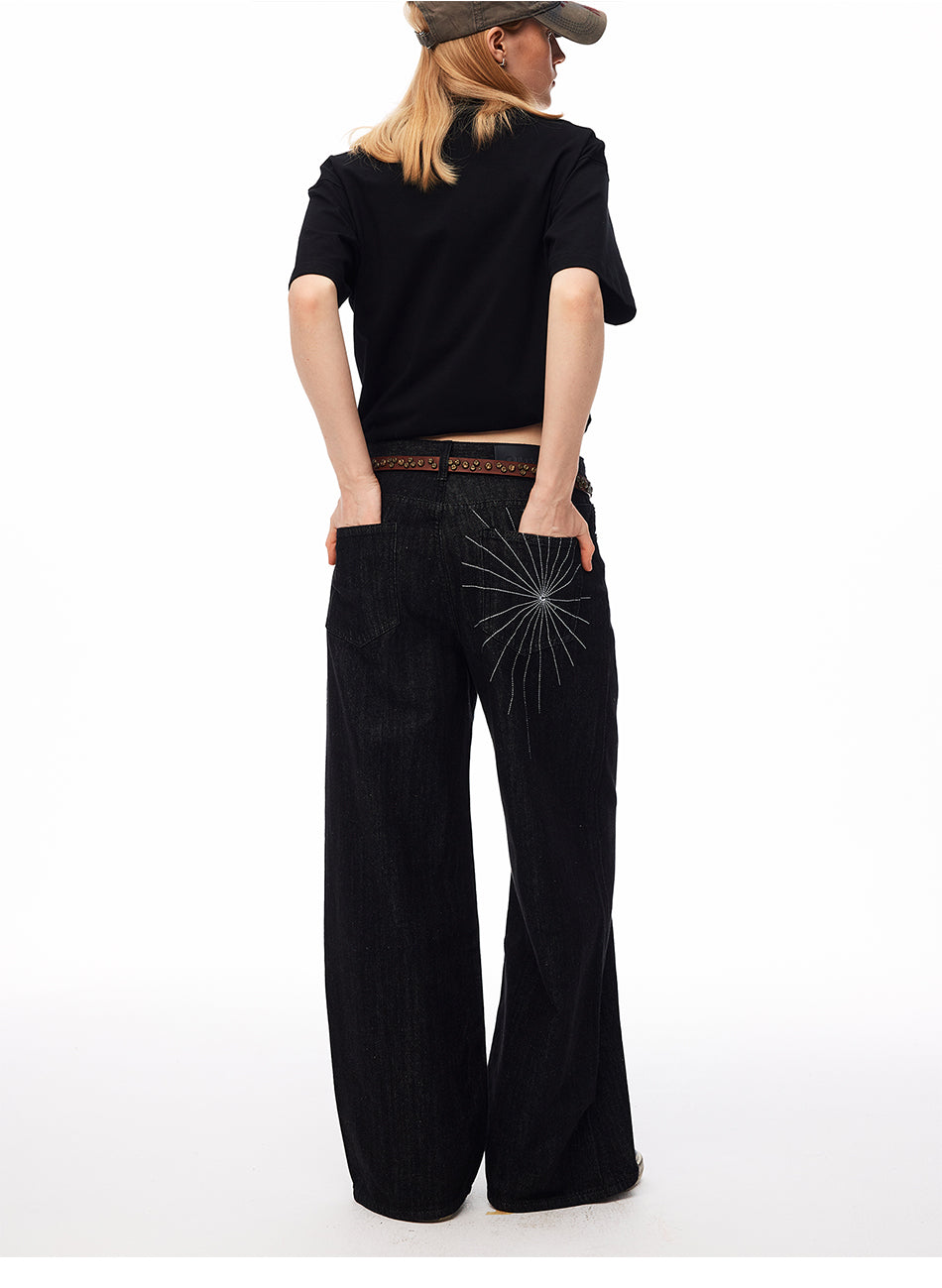 MADWITCH EMBROIDERED RAW WASHED WIDE-LEG JEANS #DR3335