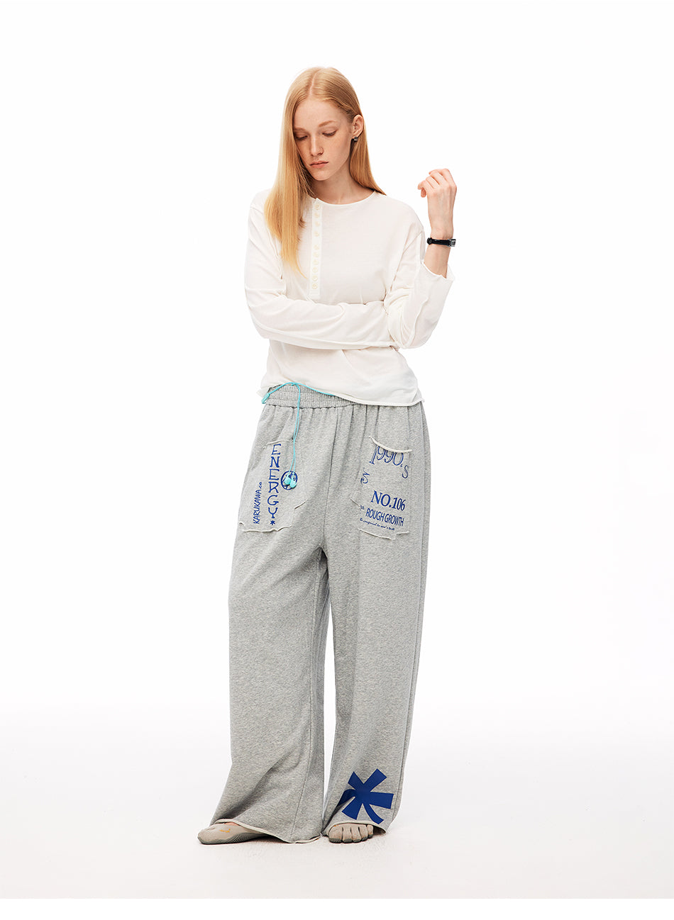 MADWITCH VINTAGE GRAPHIC DISTRESSED WIDE-LEG SWEATPANTS #CK61086