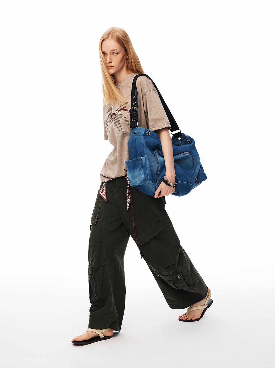 MADWITCH WASHED CURVED-LEG CARGO TROUSERS #5869