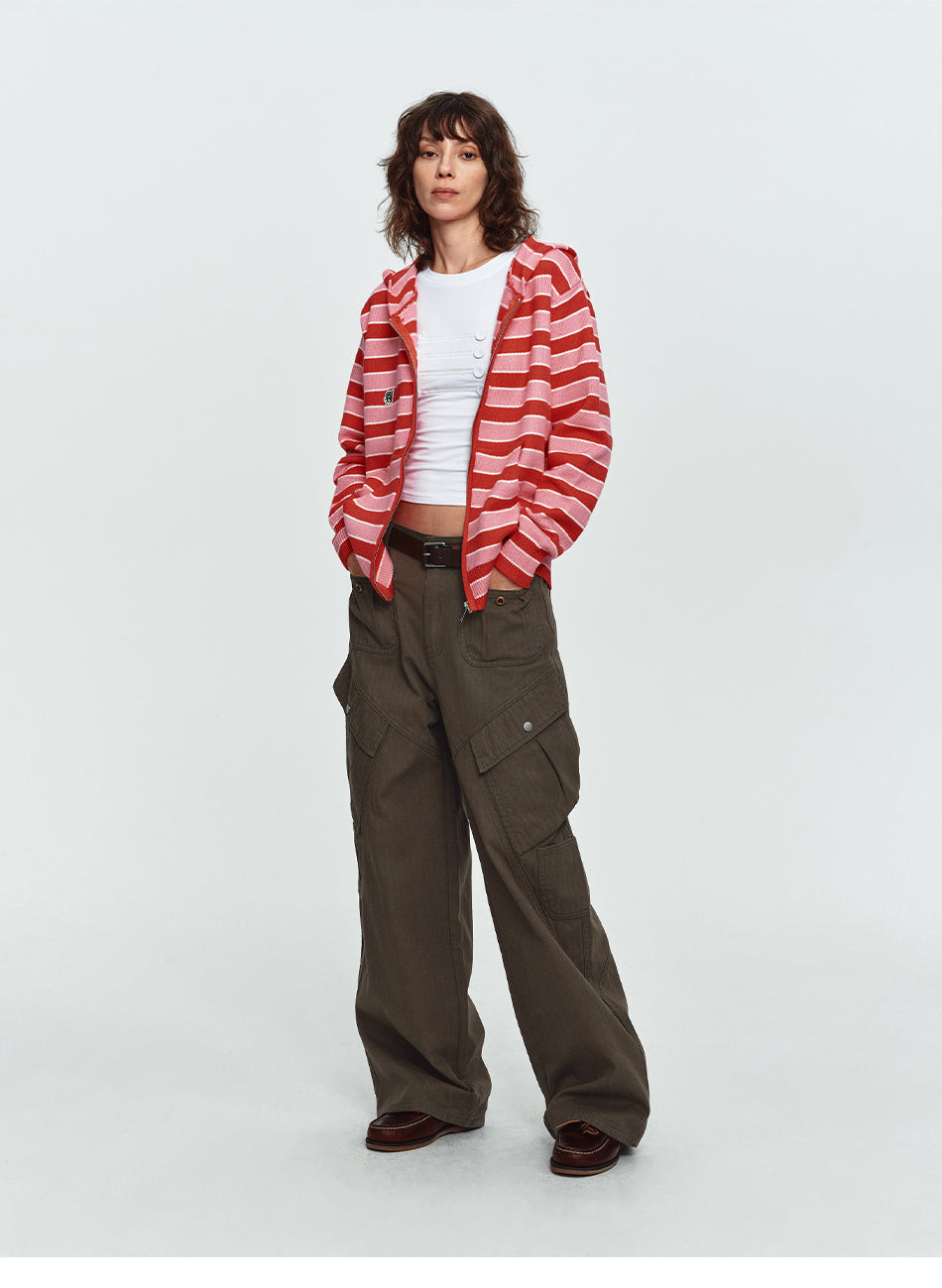 MADWITCH CONTRAST-STITCH MULTI-POCKET CARGO TROUSERS #A647
