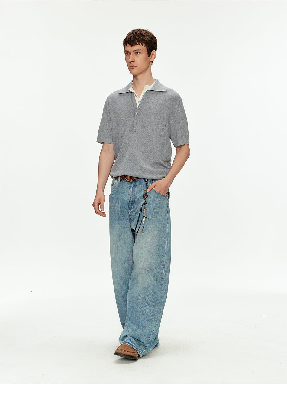 MADWITCH VINTAGE FAUX LAYER POLO TEE #AW26819