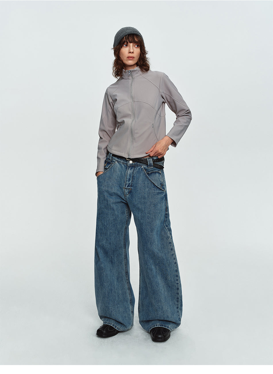 MADWITCH CURVED-HEM CROPPED TRACK JACKET #CX62