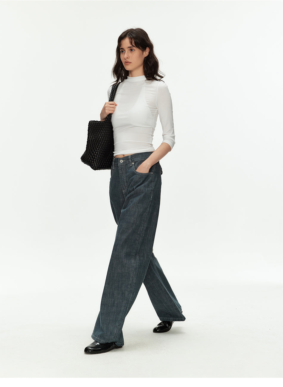 MADWITCH TEAL WASHED MARTINGALE WIDE JEANS #GPH9808
