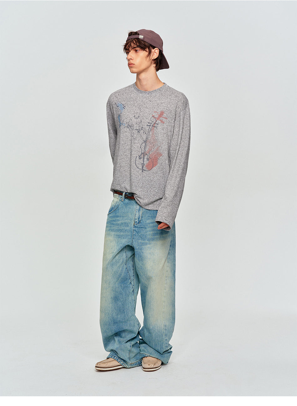 MADWITCH VIOLIN GRAPHIC LONG TEE #2605TX7036