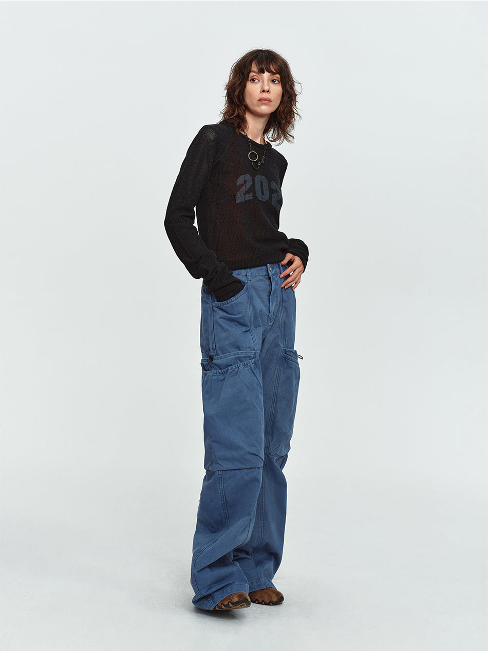 MADWITCH WASHED PANELLED WIDE-LEG CARGO PANTS #DR9623