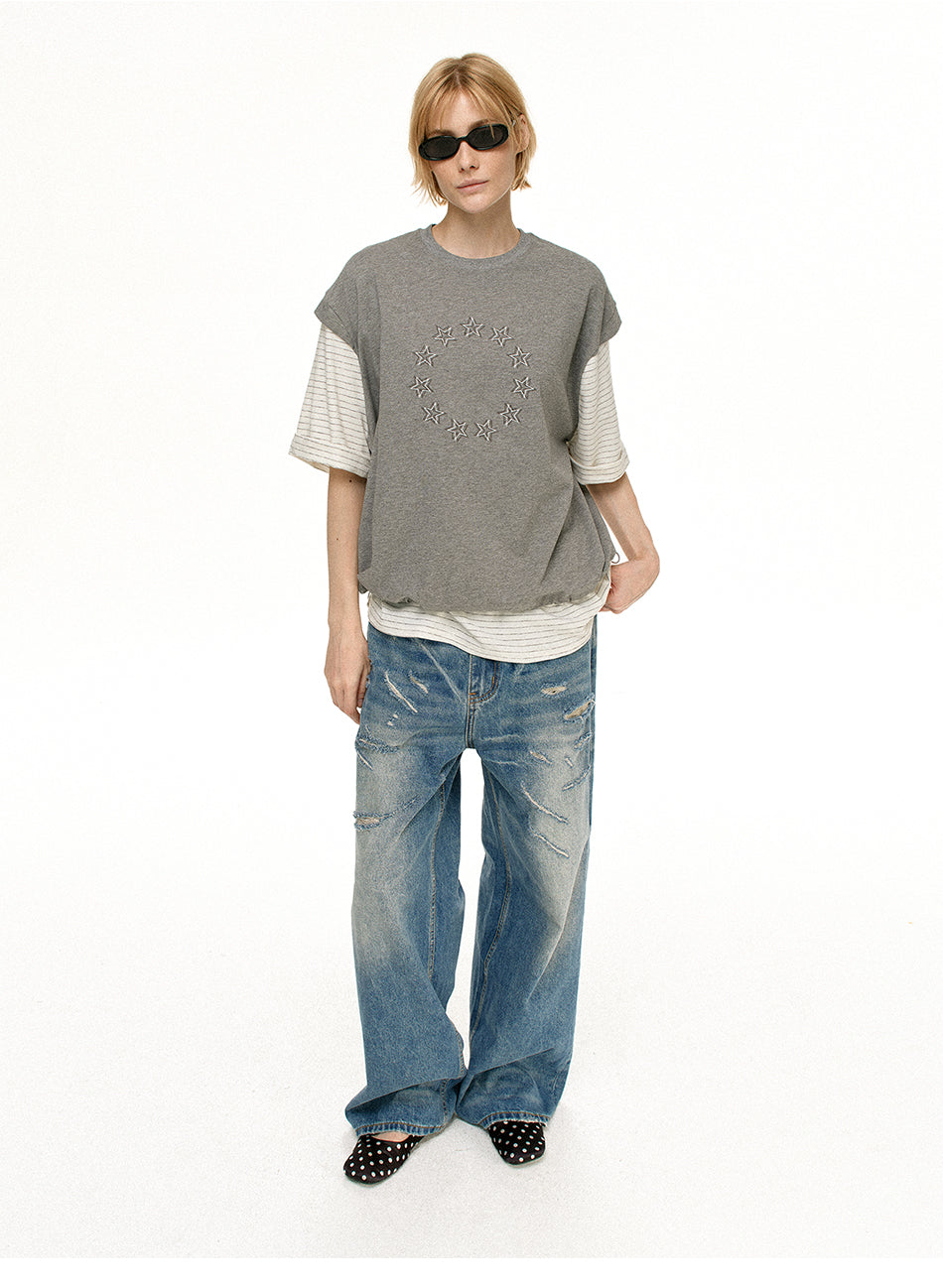 MADWITCH FAUX LAYER STAR TEE #T636