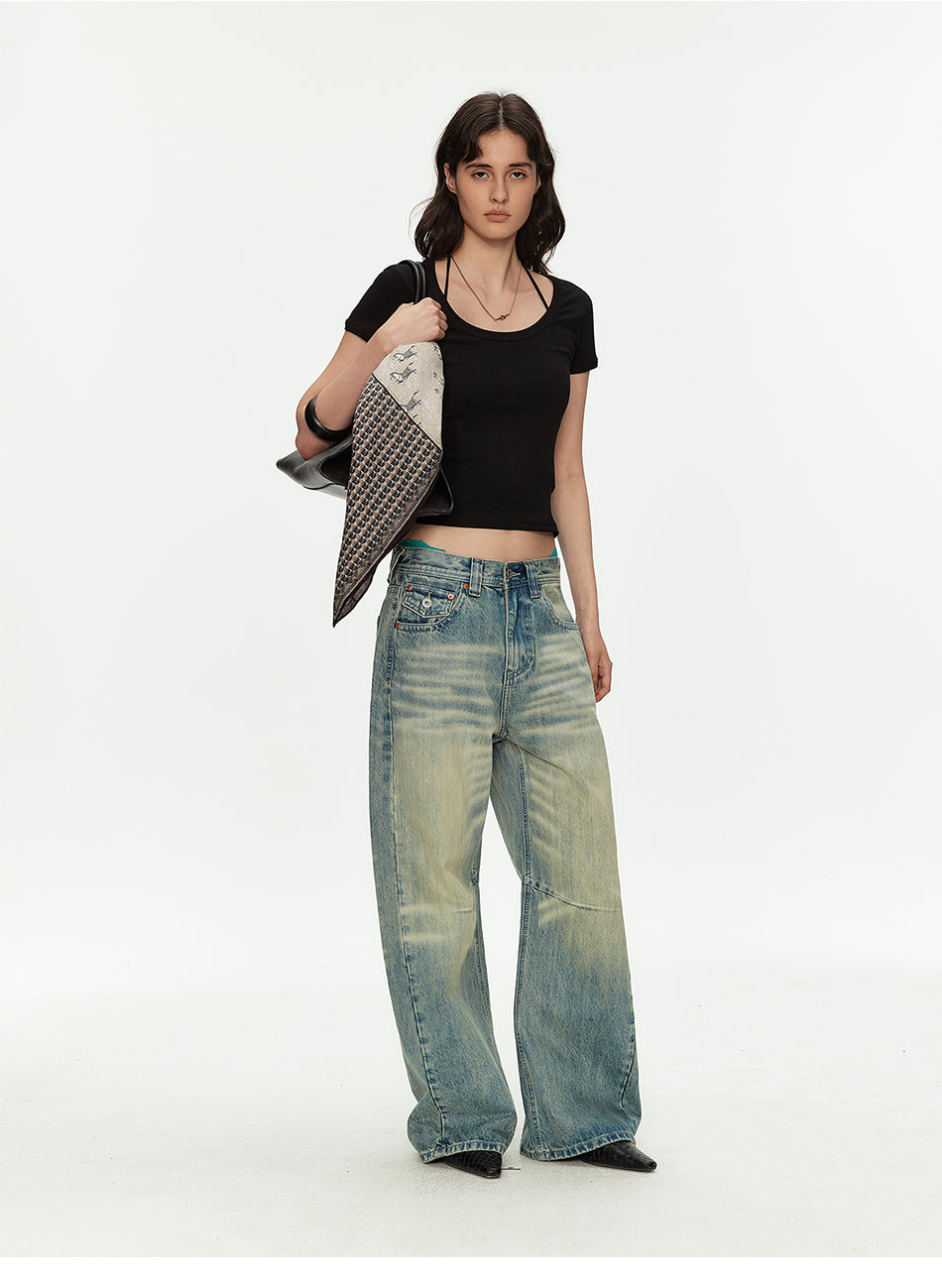 MADWITCH CURVED LEG VINTAGE WIDE JEANS #GPC9820