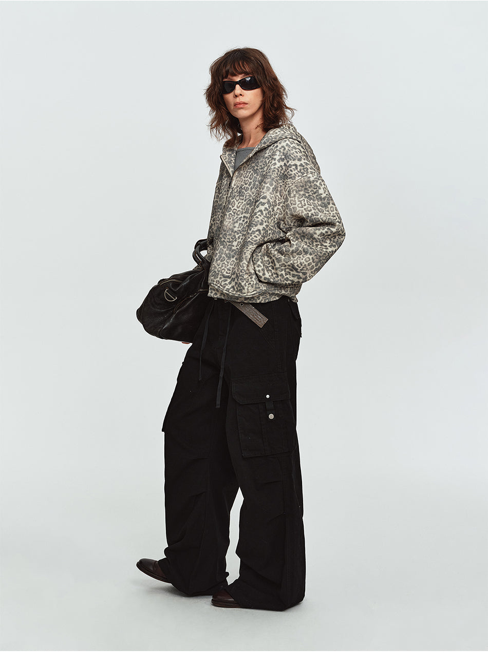 MADWITCH FADED LEOPARD-PRINT OVERSIZED ZIP HOODIE #AW26192