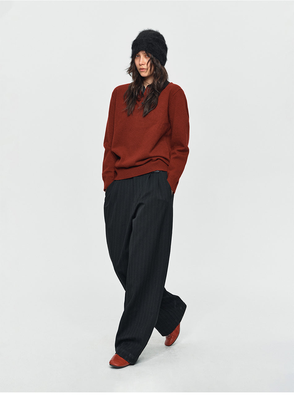 MADWITCH SHADOW-PINSTRIPE WIDE-LEG TROUSERS #AW26125