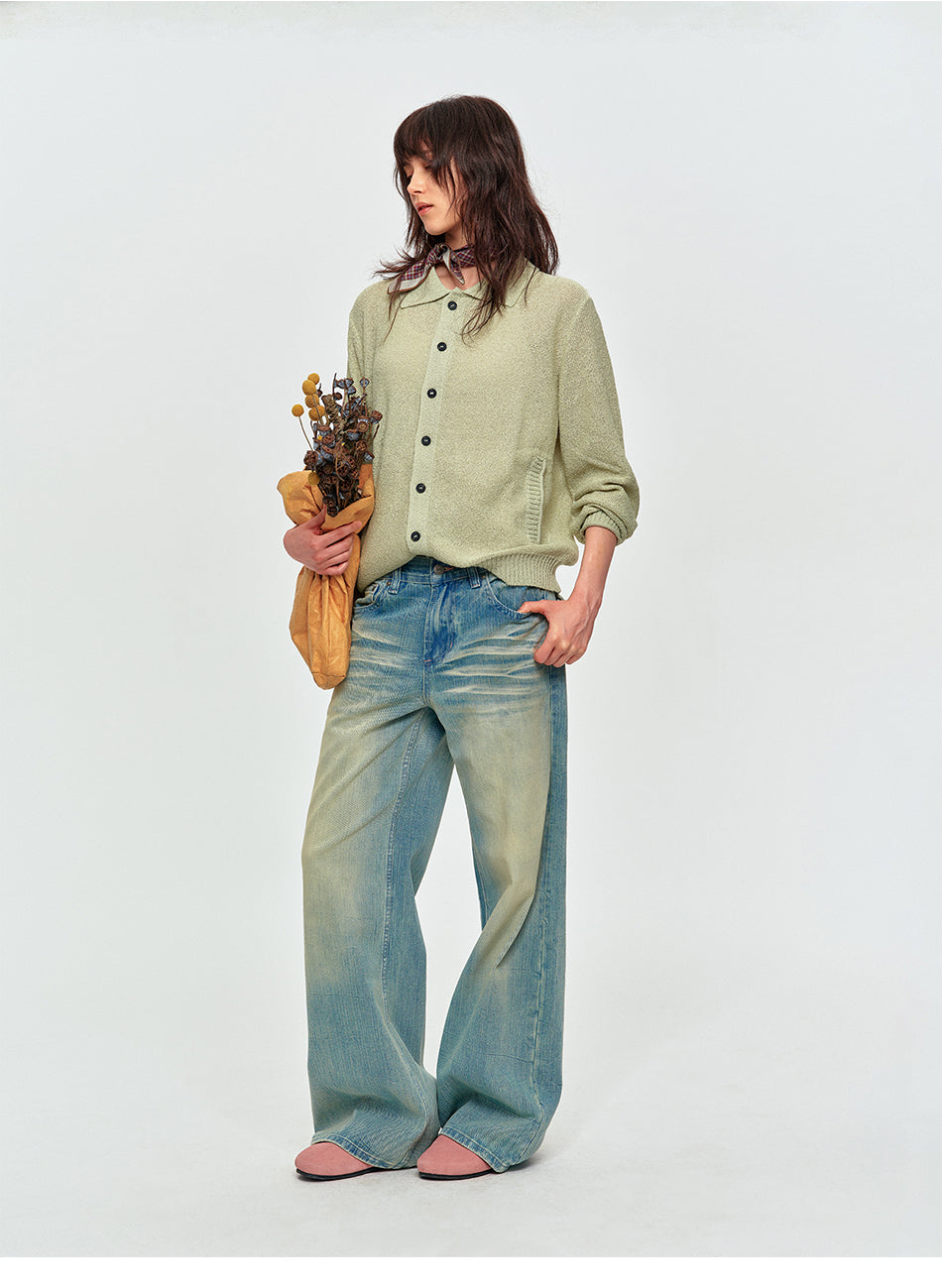 MADWITCH SLUB-WASHED WIDE-LEG JEANS #GPCN9856