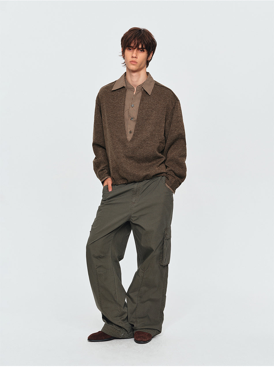 MADWITCH LAYERED CONTRAST-COLLAR POLO SWEATSHIRT #880661