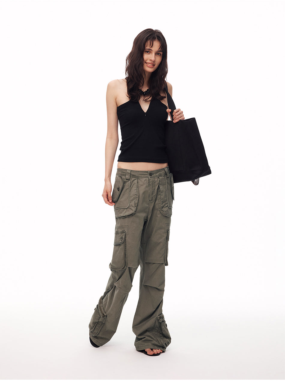 MADWITCH DECONSTRUCTED WASHED FLARE CARGO PANTS #CN61032