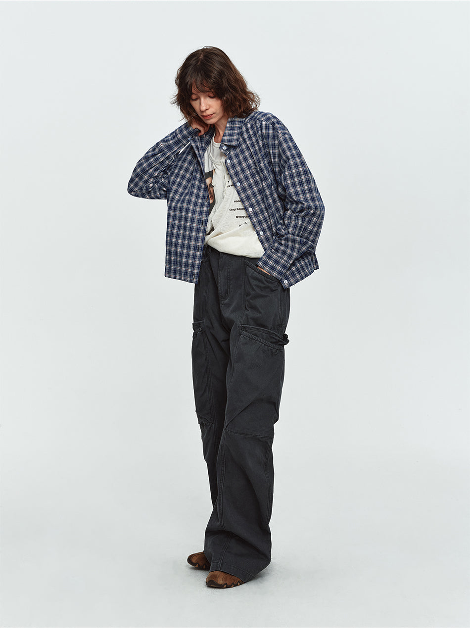 MADWITCH CROPPED OVERSIZED PLAID OVERSHIRT #AM26801