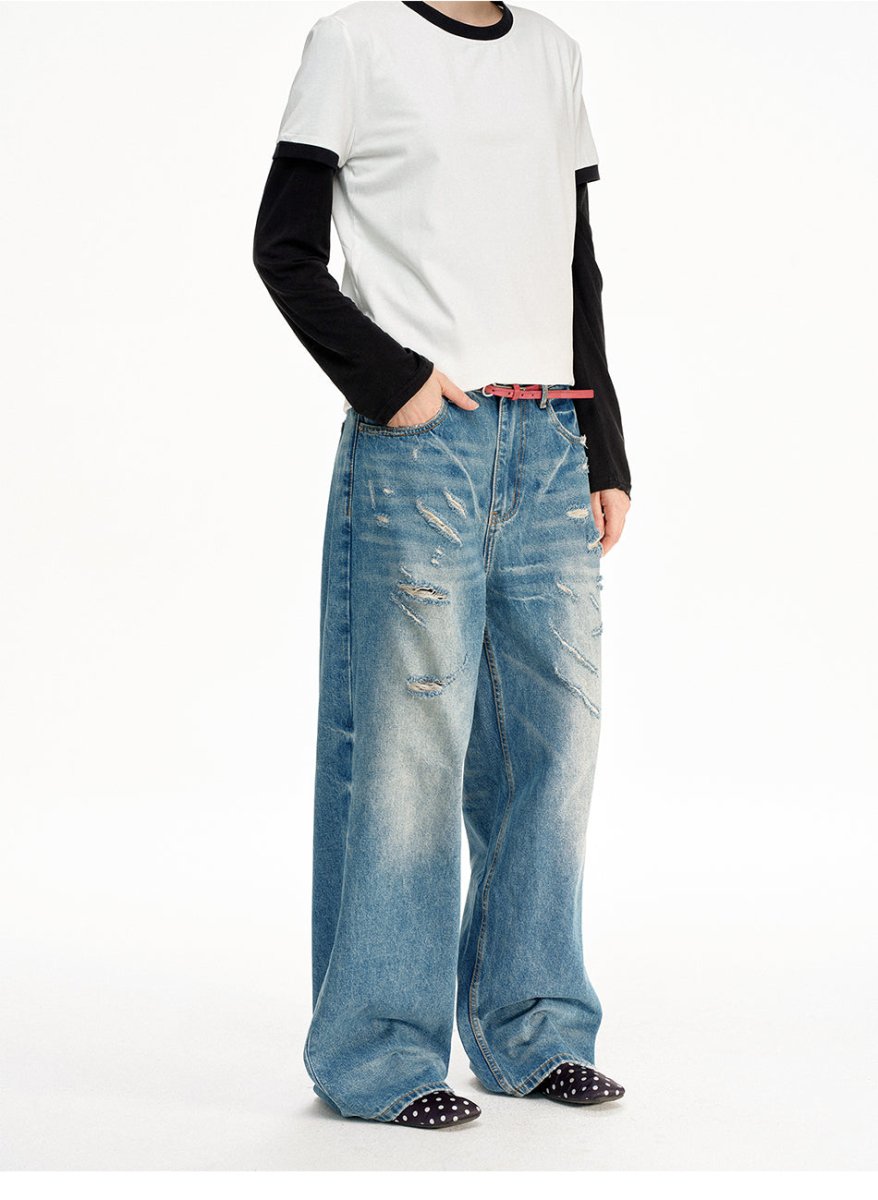 MADWITCH VINTAGE DISTRESSED LOOSE JEANS CK5609 - MadWitch Store