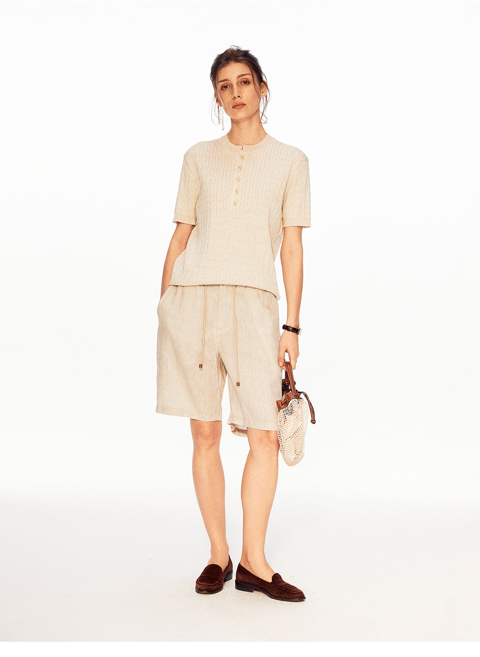 MADWITCH RIBBED HENLEY LINEN TEE #96006
