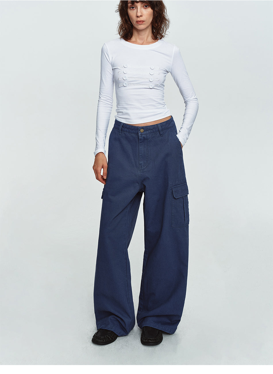 MADWITCH MINIMALIST SIDE-POCKET WIDE-LEG CARGO PANTS #A645