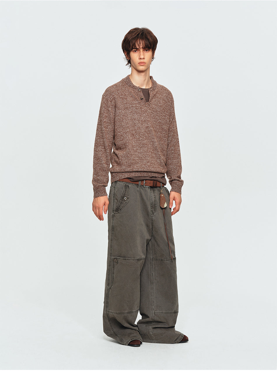 MADWITCH MARLED WOOL-BLEND HENLEY SWEATER #11817
