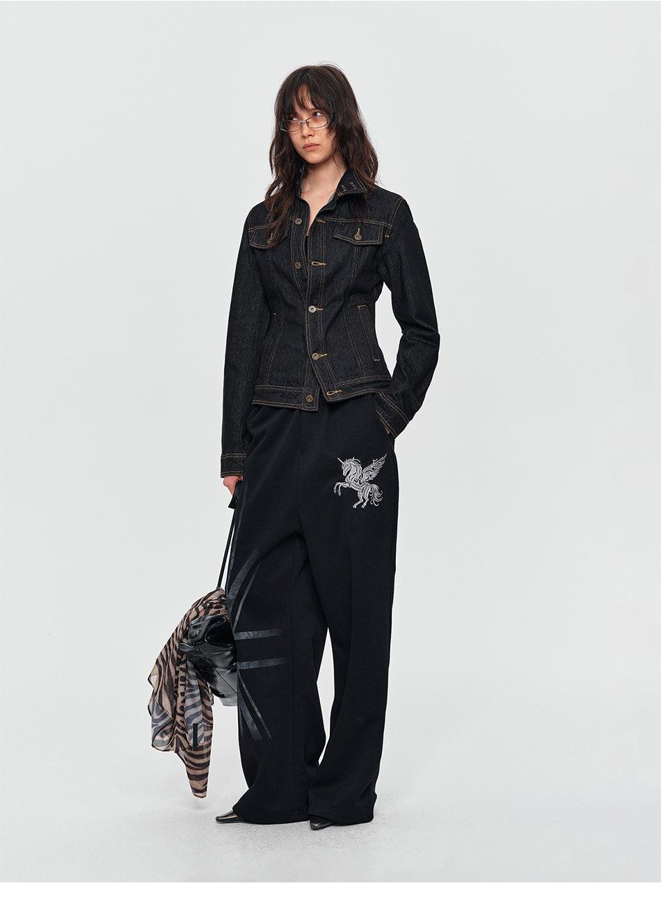 MADWITCH CONTRAST-STITCH CROPPED DENIM JACKET #Z1649