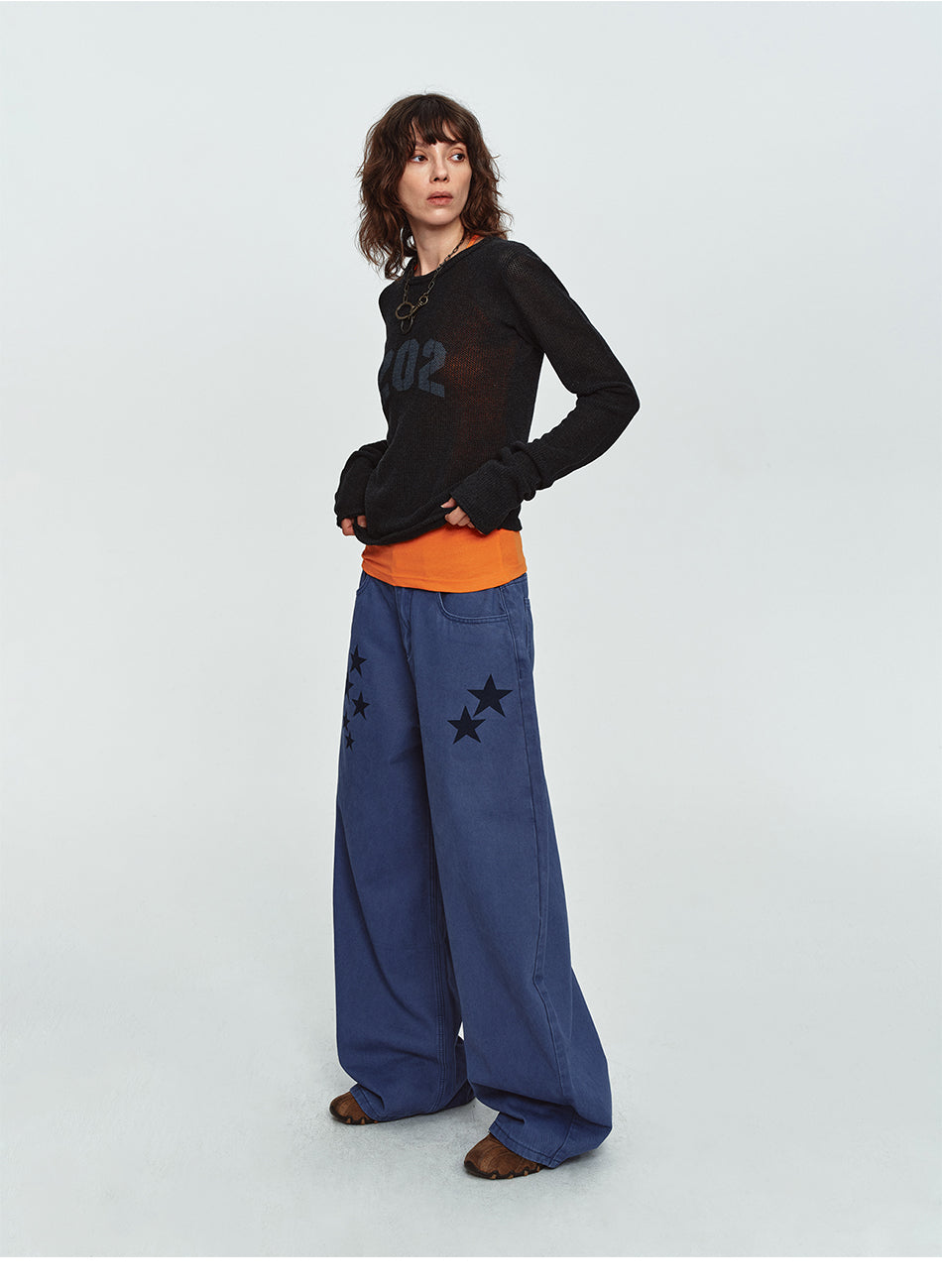 MADWITCH STAR-PRINT WASHED WIDE-LEG TROUSERS #G60156