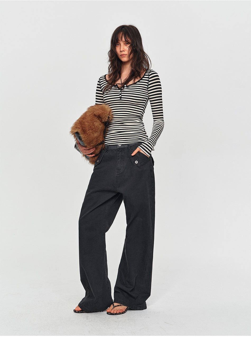 MADWITCH STRIPED LYOCELL HENLEY TEE #L2026530