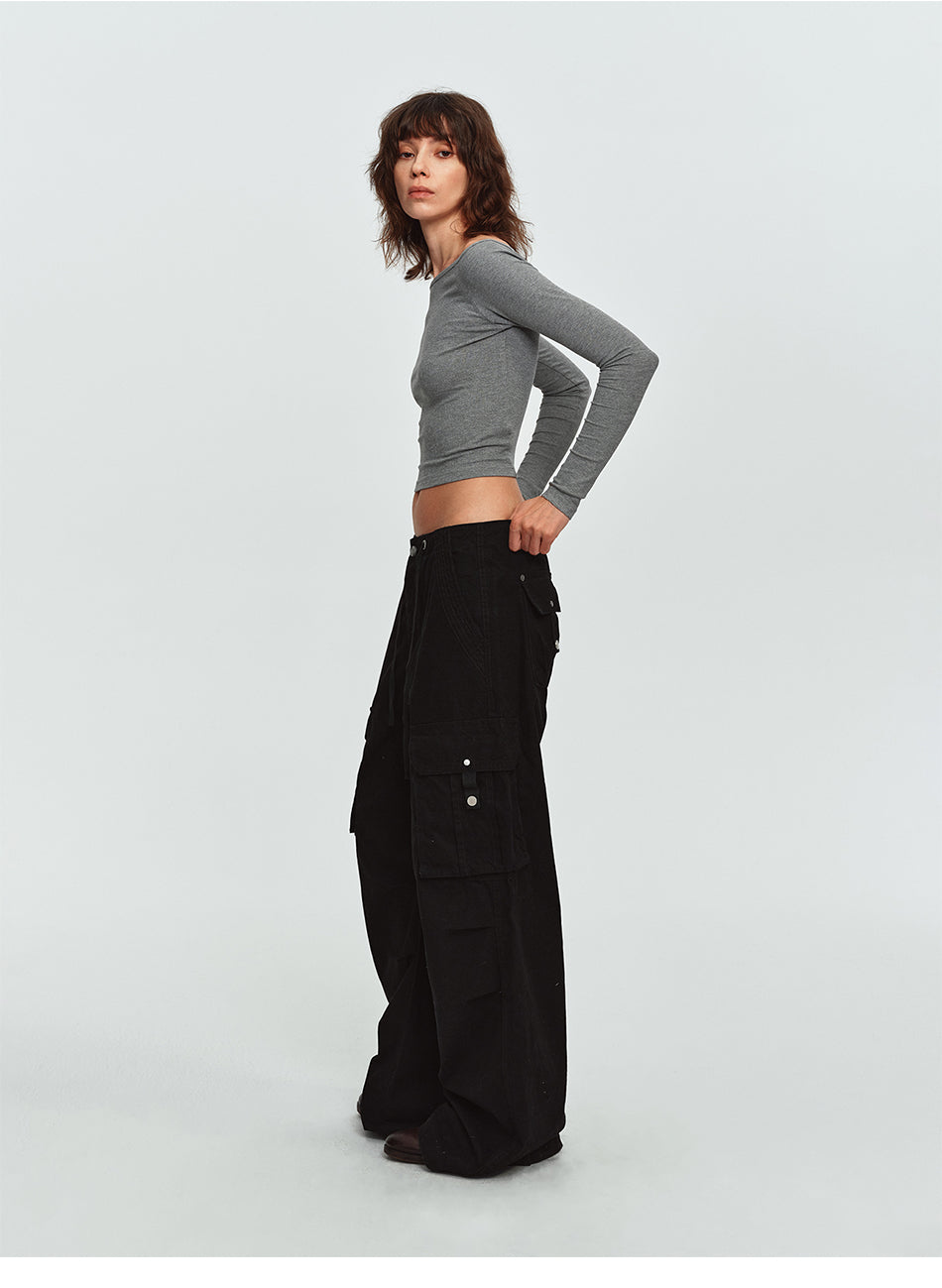 MADWITCH OFF-SHOULDER RIBBED CROPPED LONG-SLEEVE TOP #2026105