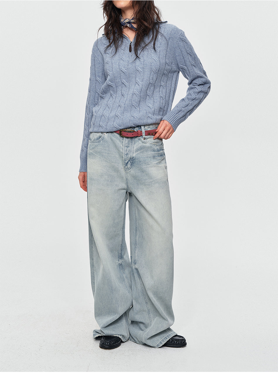 MADWITCH VINTAGE WASHED DRAPED WIDE-LEG JEANS #BKJ7102