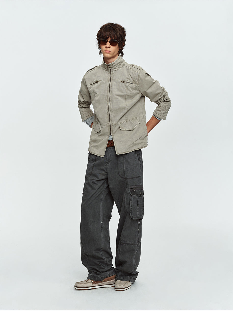 MADWITCH EPAULET MULTI-POCKET WASHED UTILITY JACKET #CW1381N