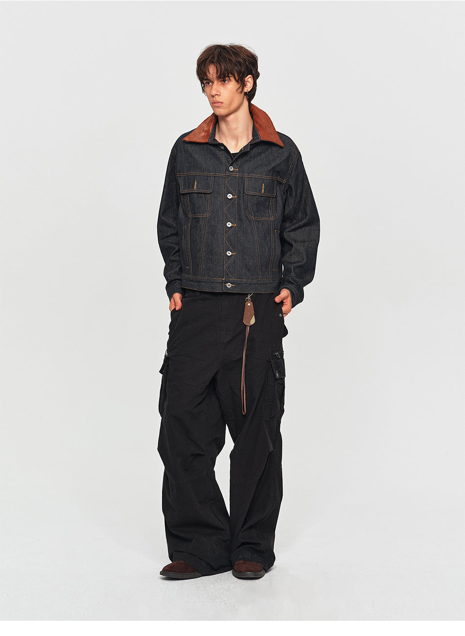 MADWITCH PONY-HAIR COLLAR DUAL-POCKET DENIM JACKET #2606WT3027