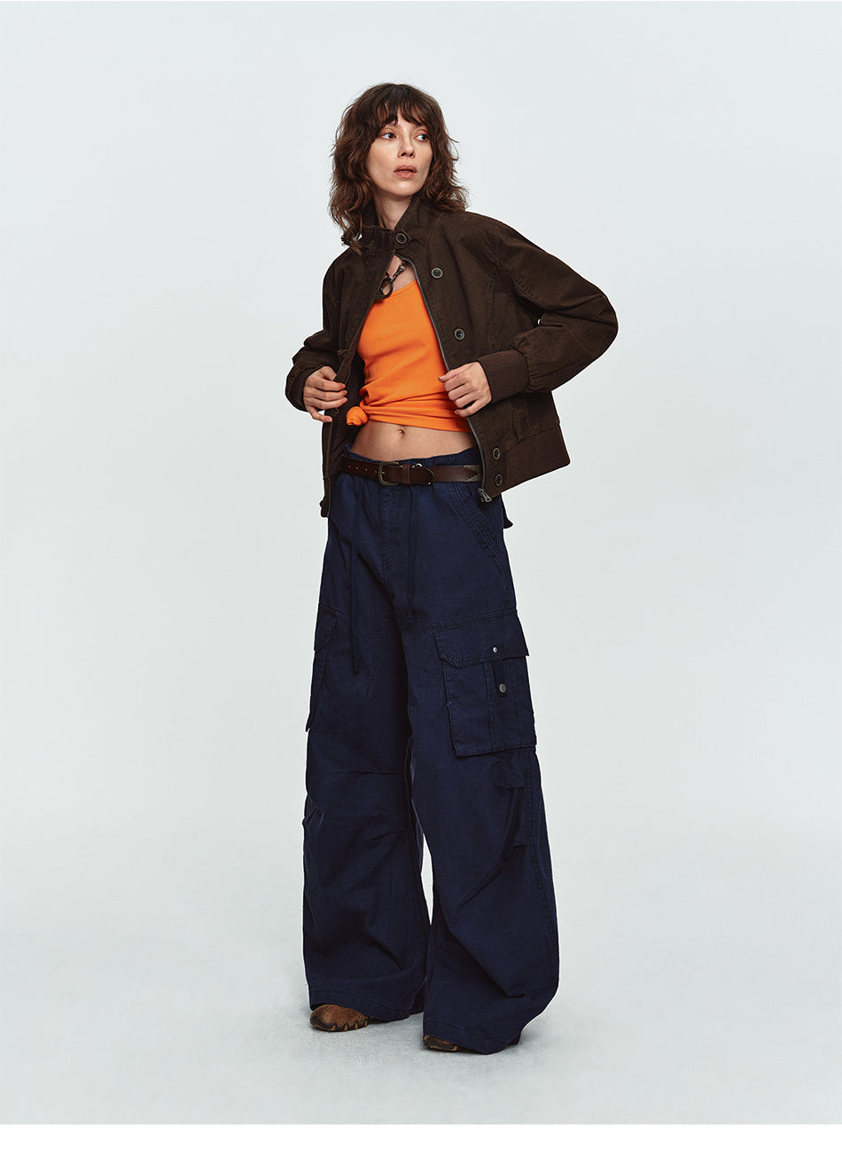 MADWITCH PLEATED MULTI-POCKET CURVED-LEG CARGO PANTS #6856