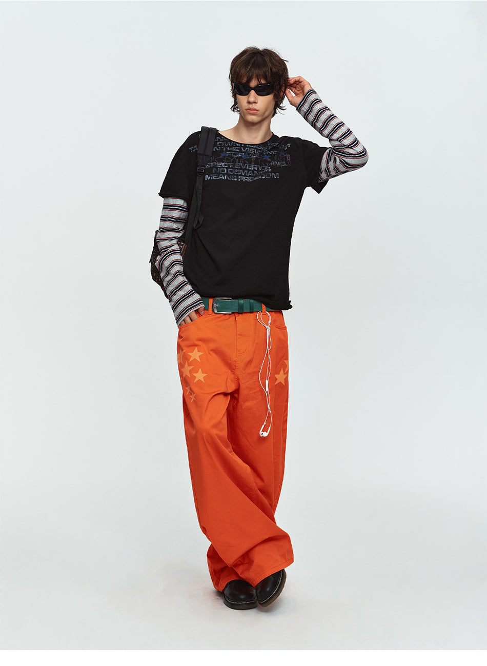 MADWITCH STRIPED-LAYERED LETTER-PRINT LONG-SLEEVE T-SHIRT #TC186