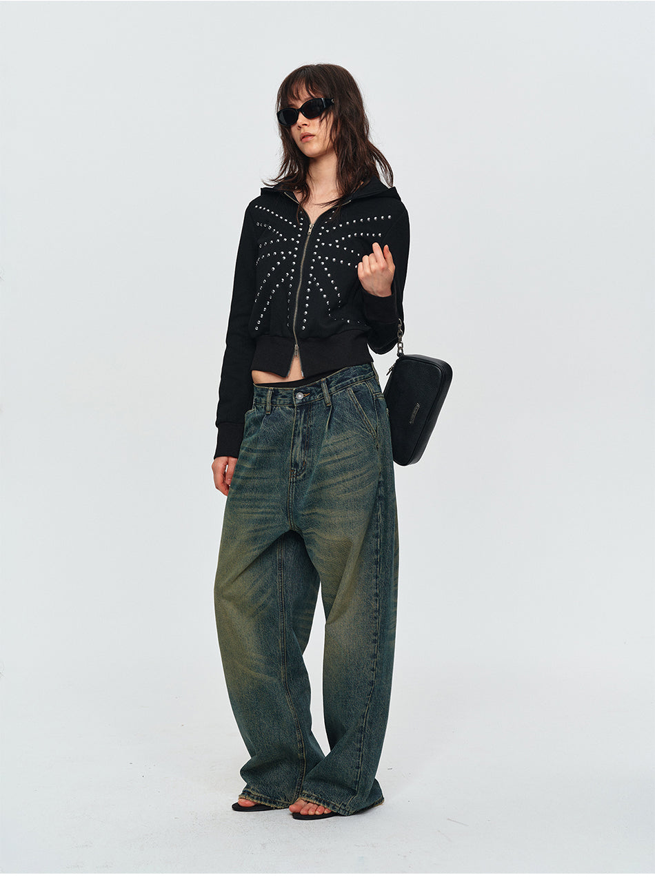 MADWITCH STUDDED CROPPED ZIP HOODIE #G2621