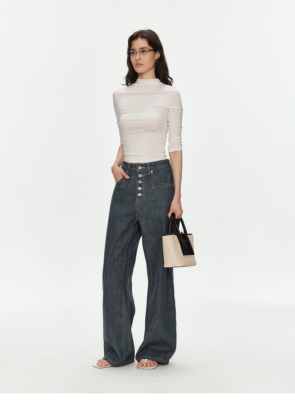MADWITCH BUTTON FRONT VINTAGE WIDE JEANS #GPC9817