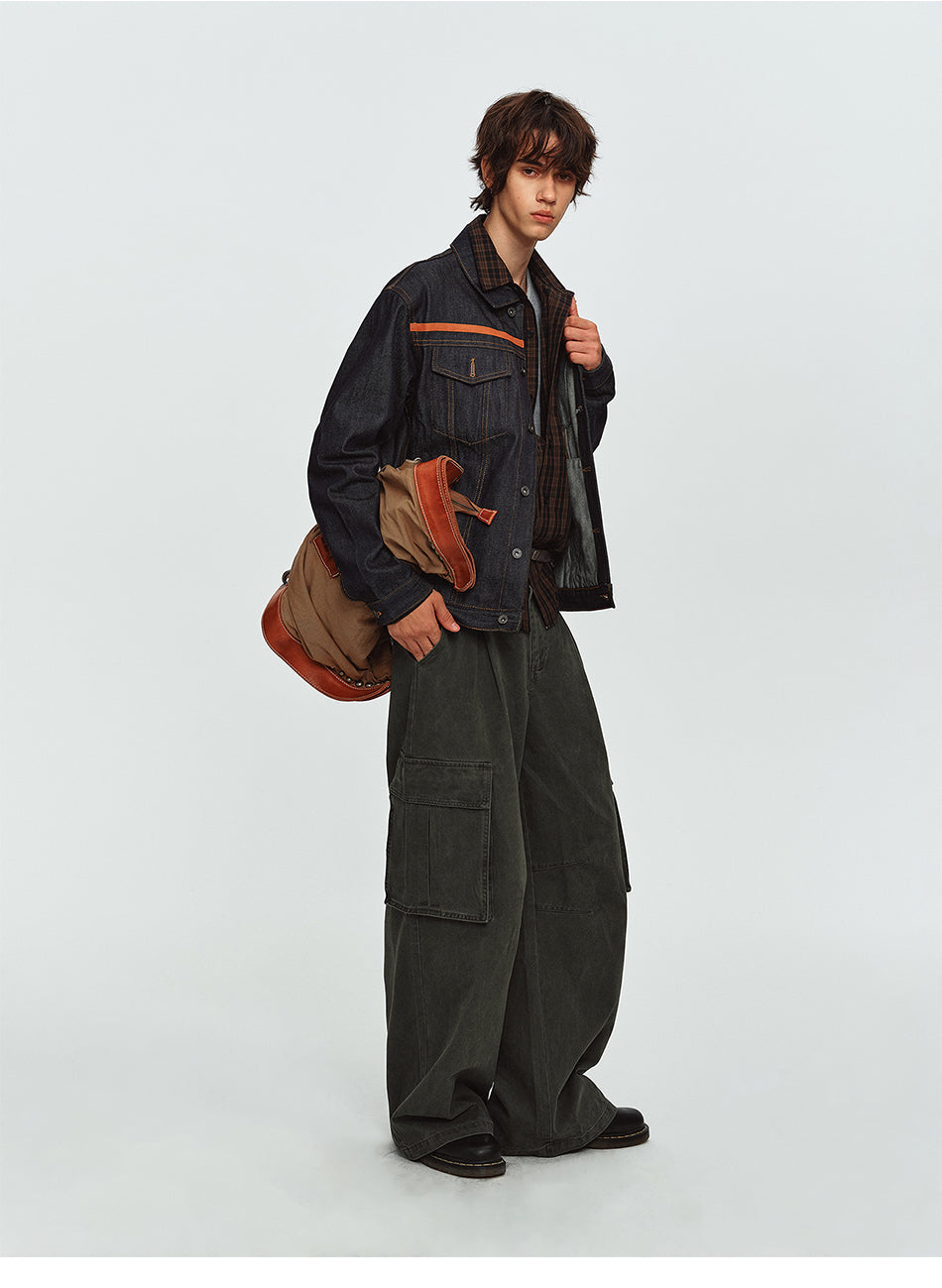 MADWITCH RAW-DENIM COLLARED CROPPED UTILITY JACKET #2606WT3040
