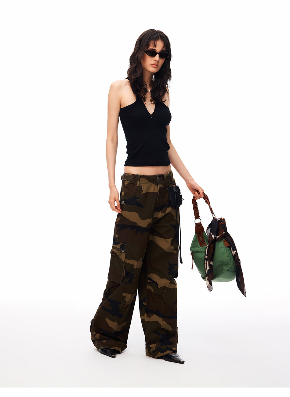 MADWITCH CAMO MULTI-POCKET BUCKLE-BACK CARGO TROUSERS #CK61026