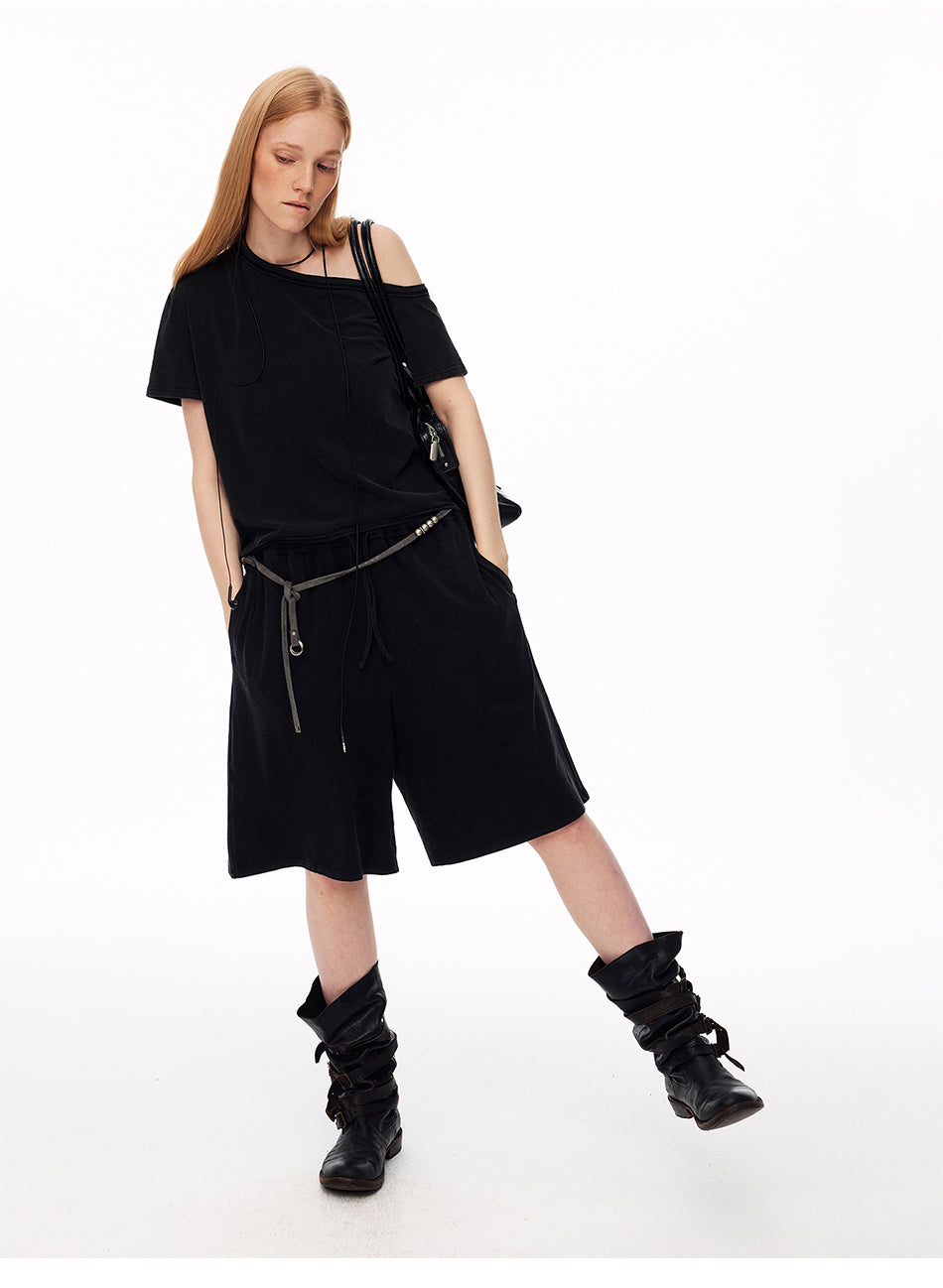 MADWITCH ASYMMETRIC OFF-SHOULDER SHIRT & CAPRI SET #C2026361 & C2026360
