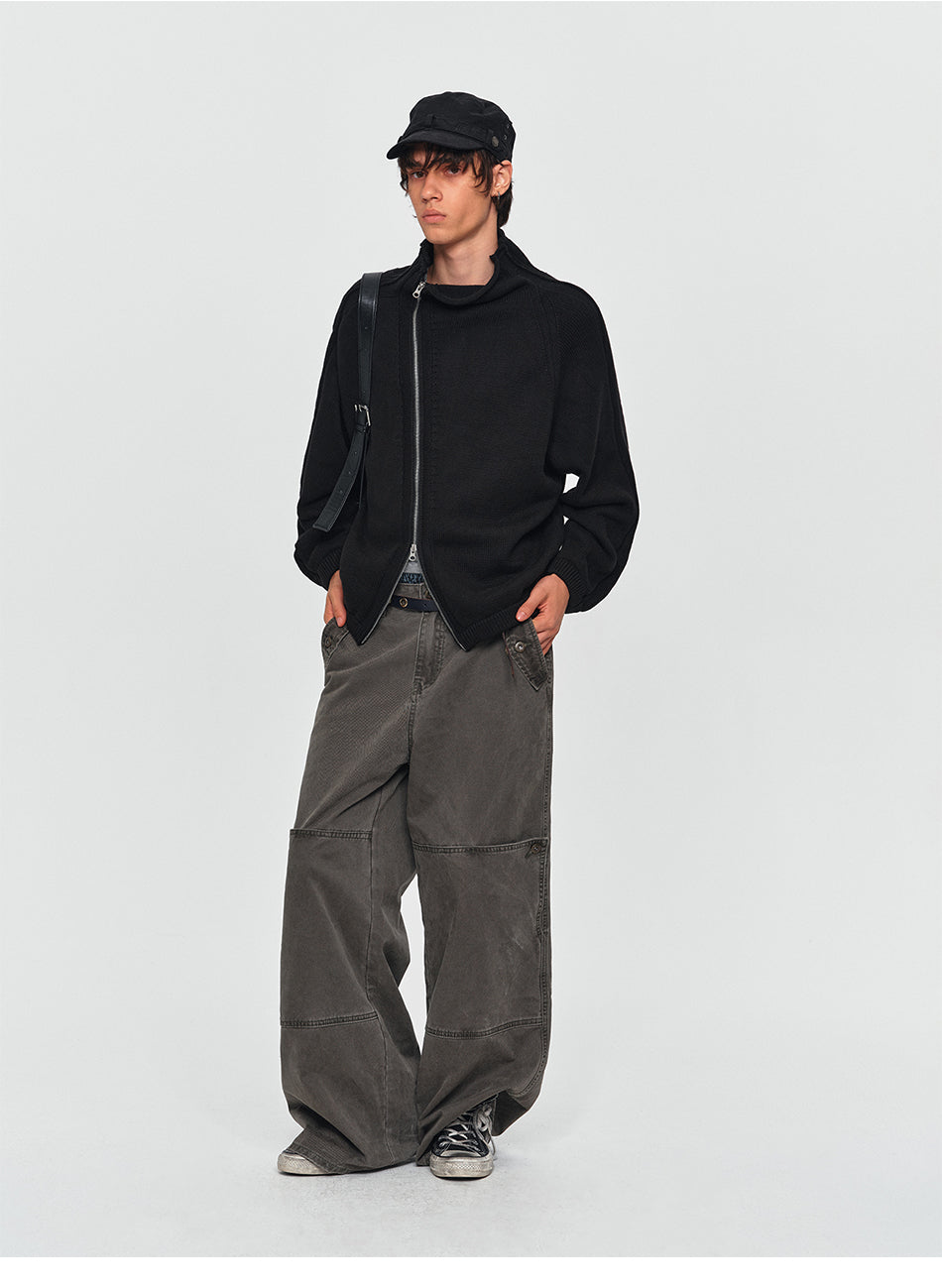 MADWITCH ASYMMETRIC-ZIP CROPPED KNIT CARDIGAN #GPMYC023