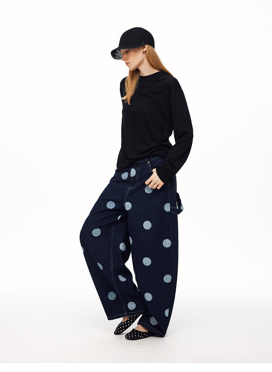 MADWITCH HEART DOT-PRINT WIDE-LEG JEANS #AK172