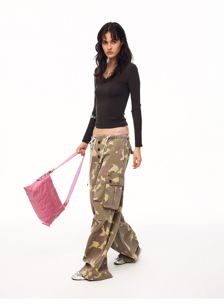 MADWITCH PURPLE CAMO MULTI-POCKET CARGO TROUSERS #CK61078