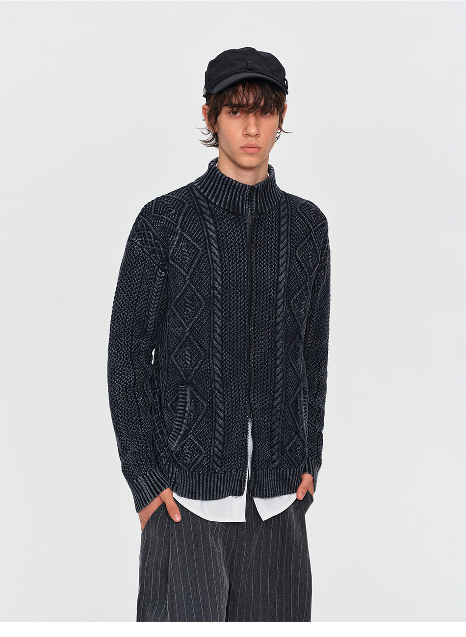 MADWITCH CABLE-KNIT ZIP-UP CARDIGAN #GPMYC022