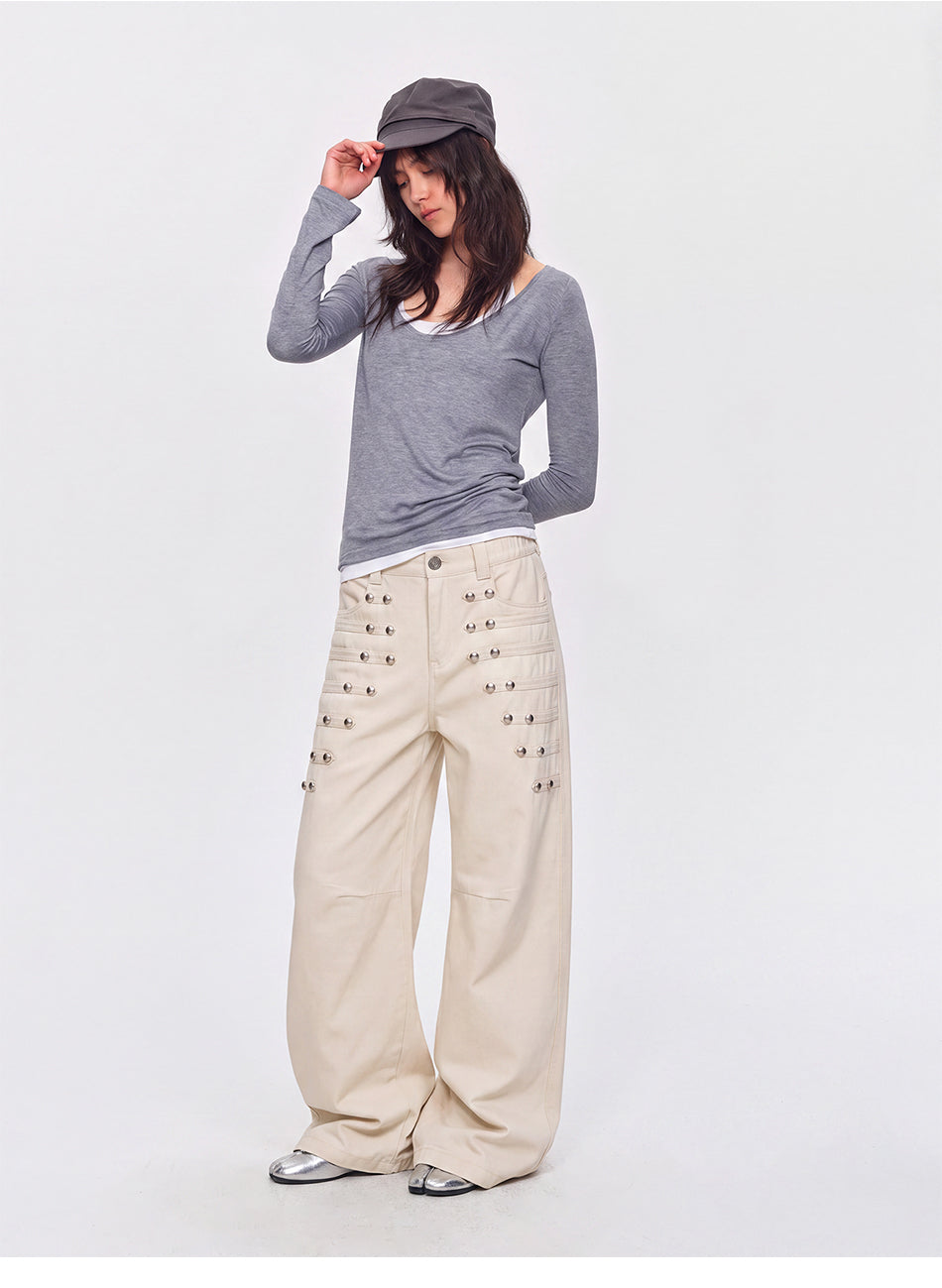 MADWITCH RIVET COURT WIDE-LEG TROUSERS #6844