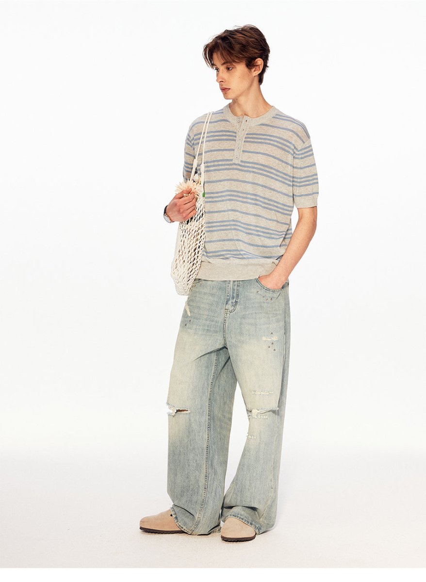 MADWITCH VINTAGE STRIPE HENLEY TEE 27525 - MadWitch Store