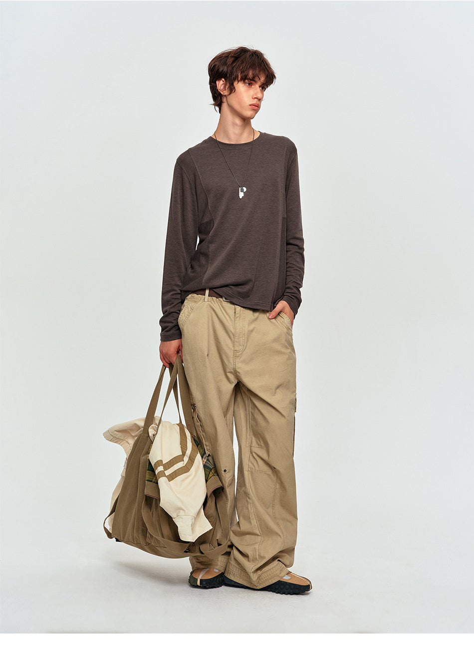 MADWITCH PANEL-CUT TEXTURED CREWNECK T-SHIRT #2605TX7056