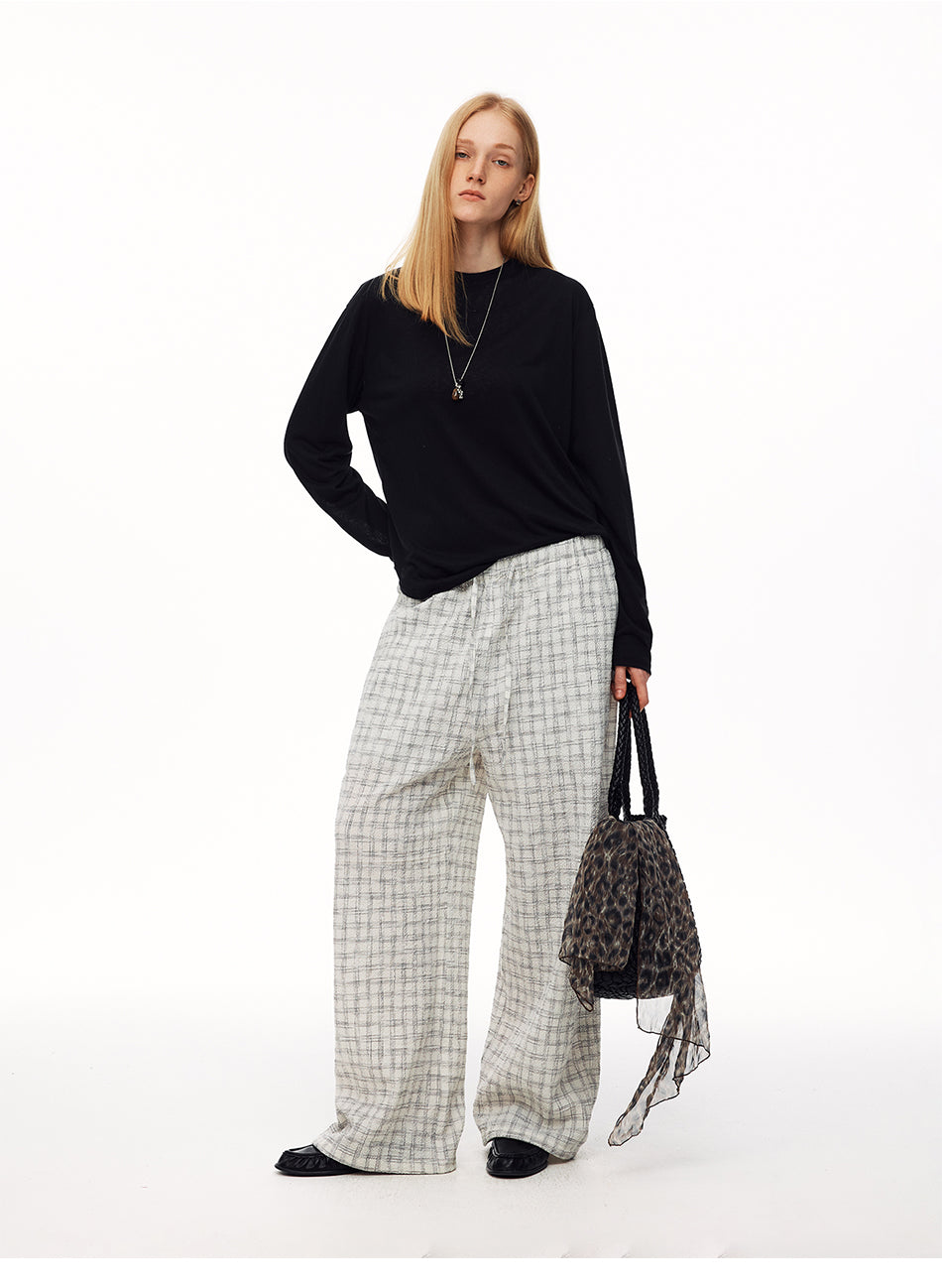 MADWITCH TEXTURED PLAID DRAWSTRING SLOUCHY PANTS #CK61088