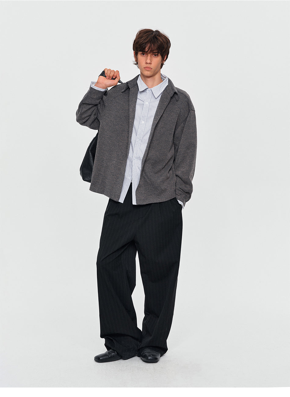MADWITCH LAYERED BUTTONED COLLAR TEXTURED KNIT SWEATSHIRT #880813
