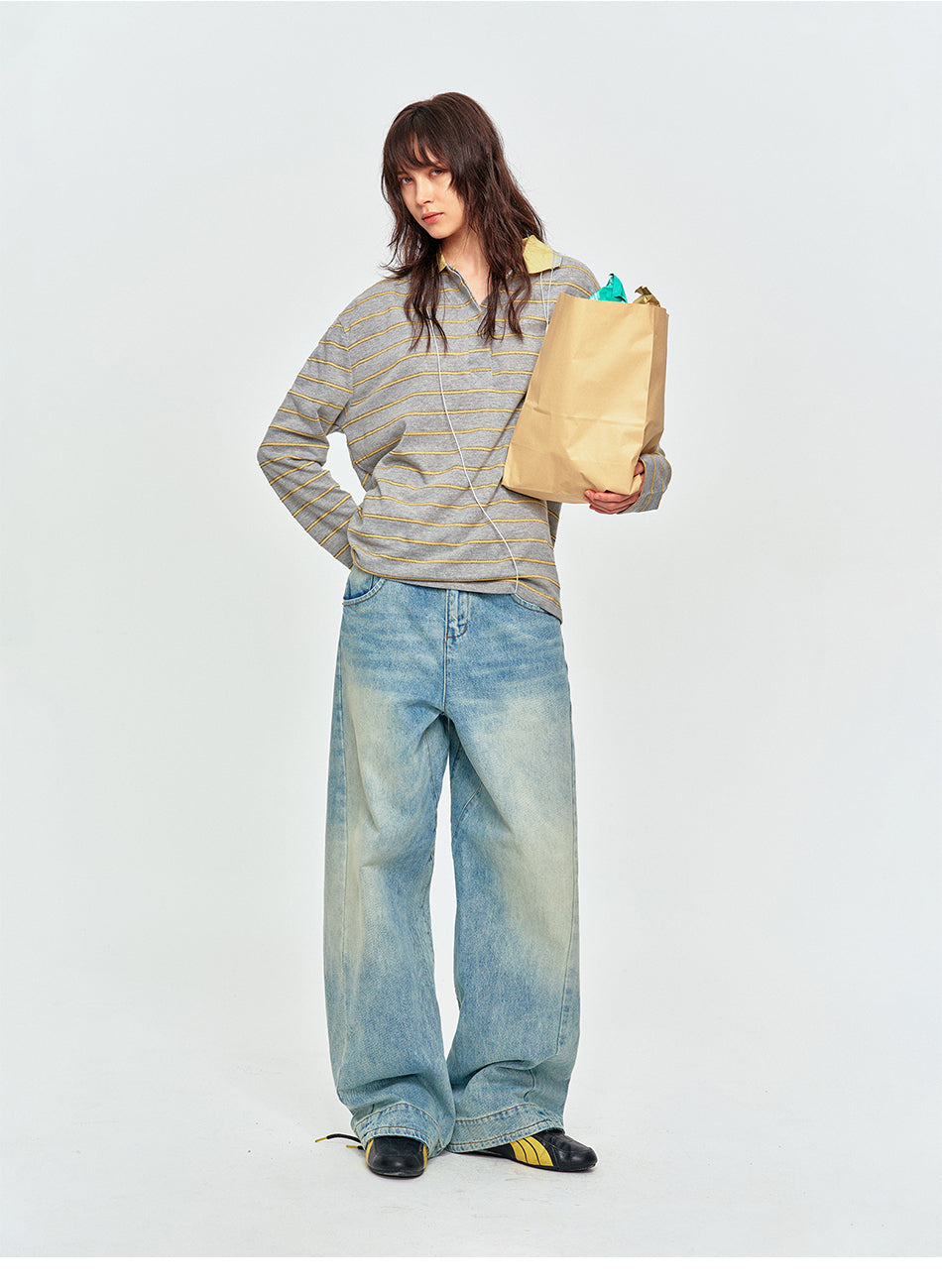 MADWITCH CINCH-BACK CURVED WIDE-LEG JEANS #CK9823